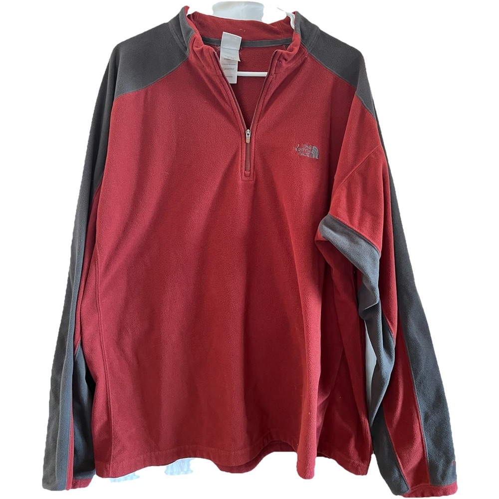 The North Face Pullover Men's Sz XL Red Gray 1/4‎ Zip Fleece Sweatshirt Hiking